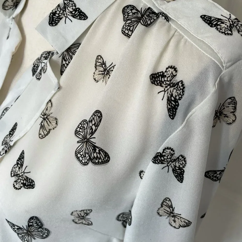 OASĀP Semi-Sheer Button Down Butterfly Blouse, L - Picture 4 of 16